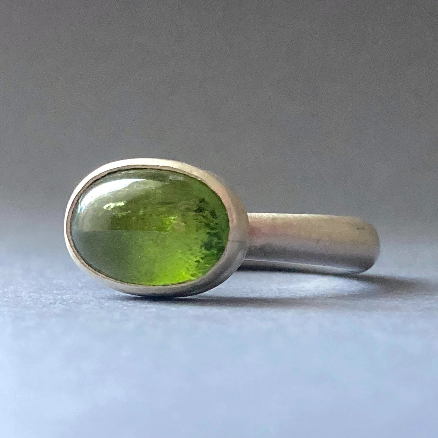 Silver and green tourmaline ring