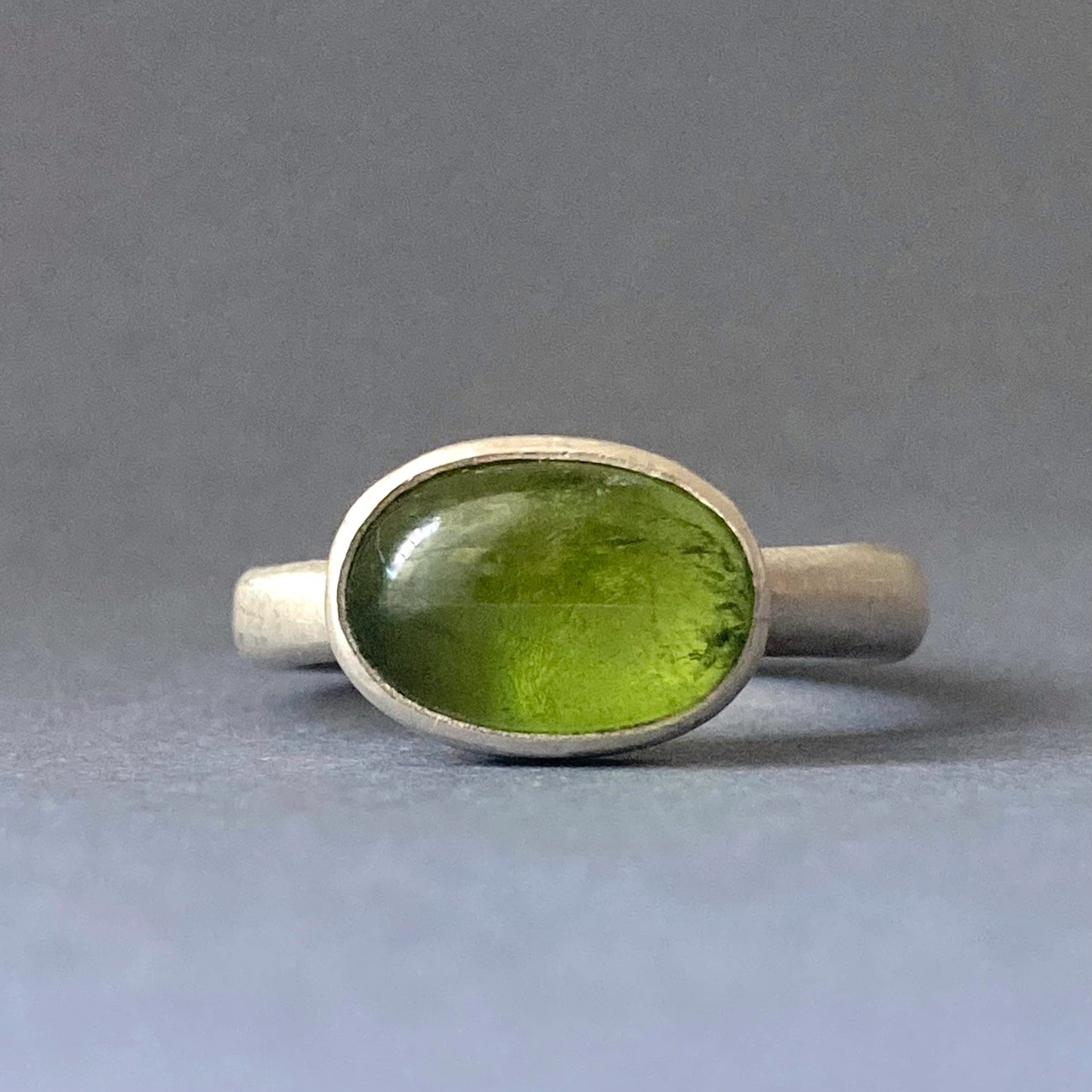 Silver and green tourmaline ring