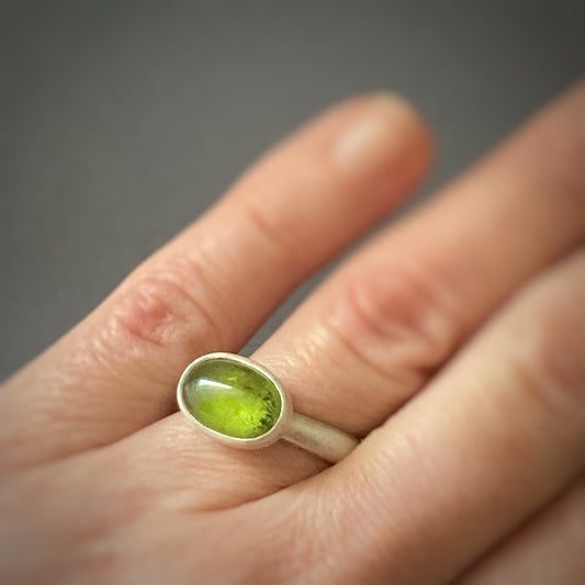 Silver and green tourmaline ring